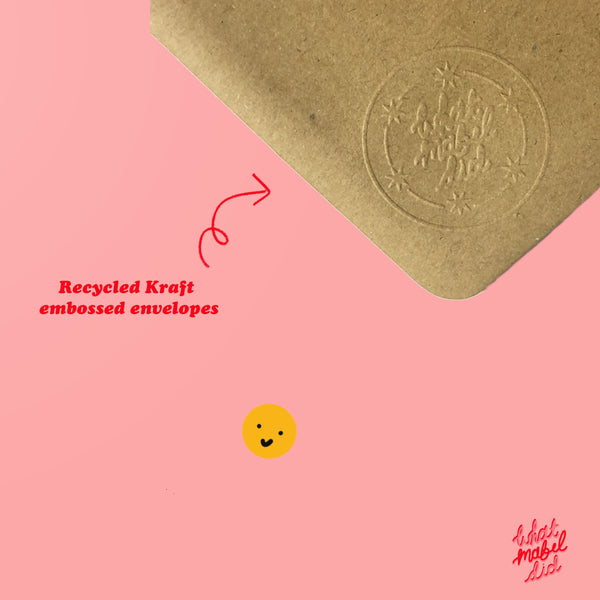 image of an embossed kraft envelope with the whatmabeldid logo.