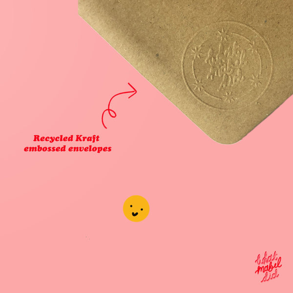 image of an embossed kraft envelope with the whatmabeldid logo.