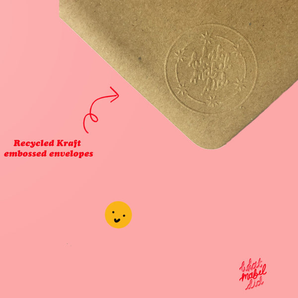 image of an embossed kraft envelope with the whatmabeldid logo.