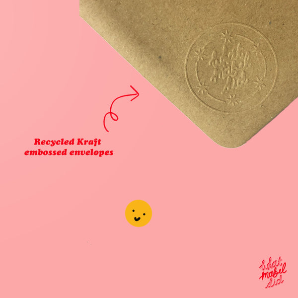 image of an embossed kraft envelope with the whatmabeldid logo.