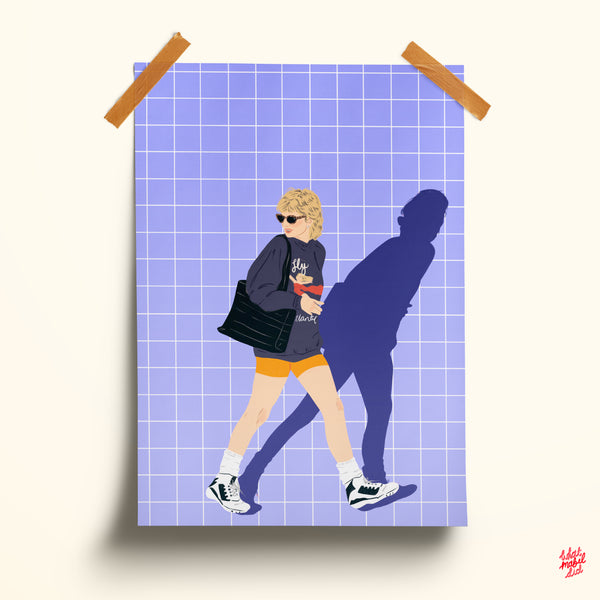 princess diana blue art print taped to a wall by whatmabeldid