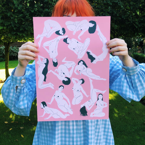 image of an A3 art print by whatmabeldid featuring lots of nude ladies in tones of pink