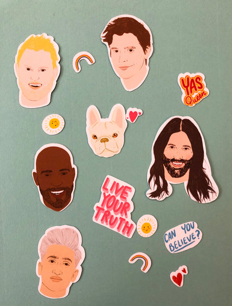 image of a selection of queer eye themed stickers