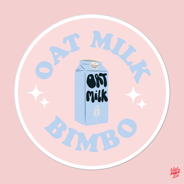 Oat Milk Bimbo Blue Round Pink Sticker