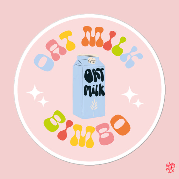 Oat Milk Bimbo Groovy Rainbow Round Pink Sticker