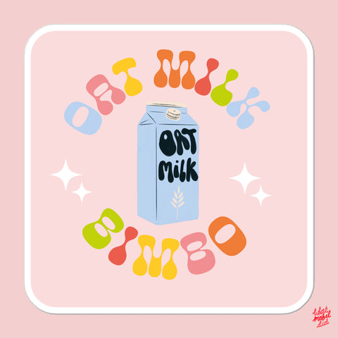 Oat Milk Bimbo Groovy Rainbow Square Sticker Pink