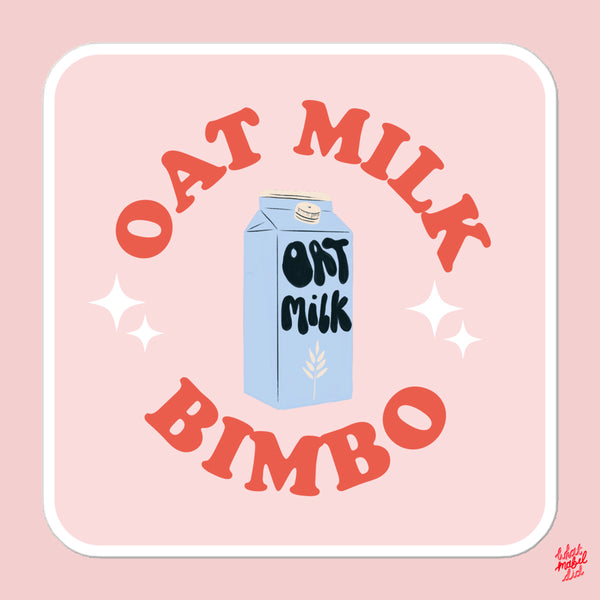 Oat Milk Bimbo Red Square Sticker Pink