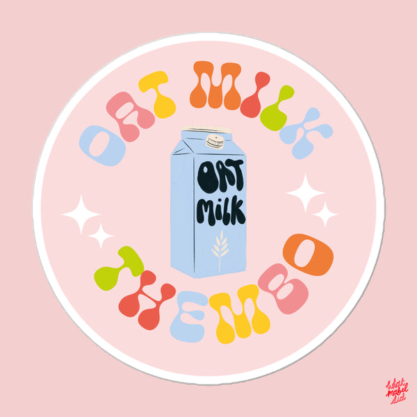 Oat Milk Thembo Groovy Rainbow Round Pink Sticker