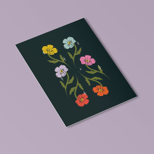 image of a postcard featuring painted flowers in a folk style by whatmabeldid